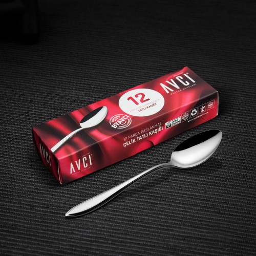 Elit 12 Adet Tatlı Kaşığı 18/10 Paslanmaz Çelik 2 mm