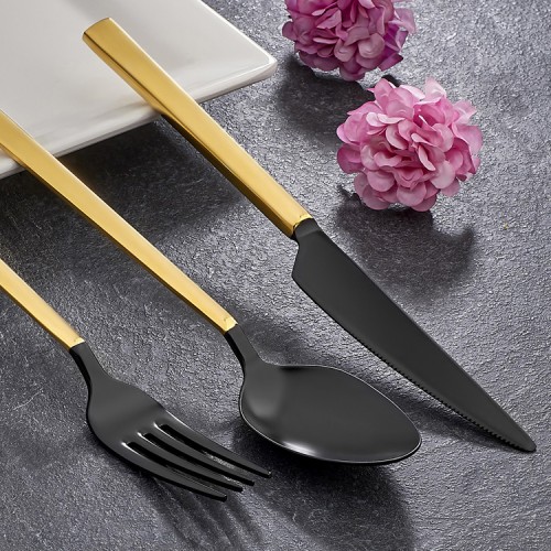 Black Mix Touch Mat 7 Parça Tek Kişilik Çatal Kaşık Bıçak Takımı 18/10 Paslanmaz Çelik